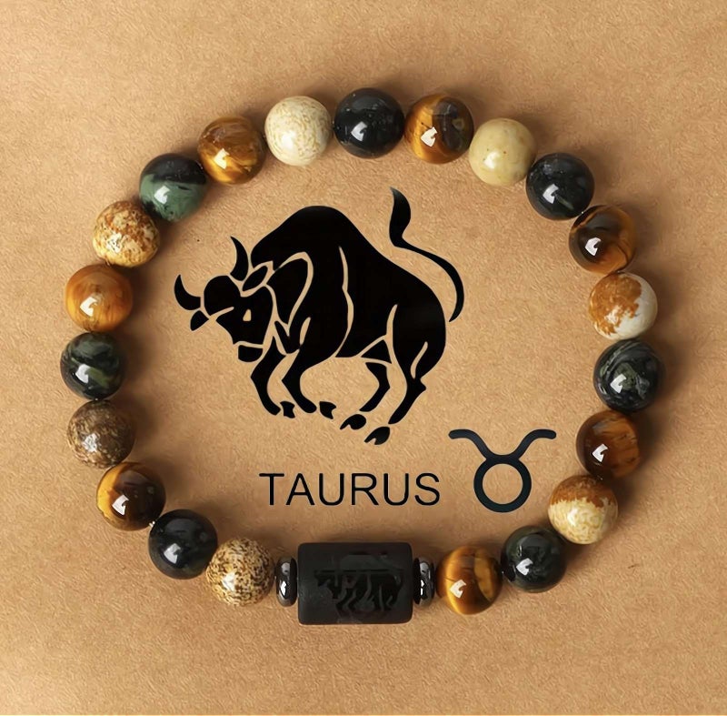 Twelve Zodiac Bracelets,Natural Stone Bead Bracelets,Stone Bead Bracelet for Men Women Constellation Elastic Charm Bracelet (virgo) - Image 2